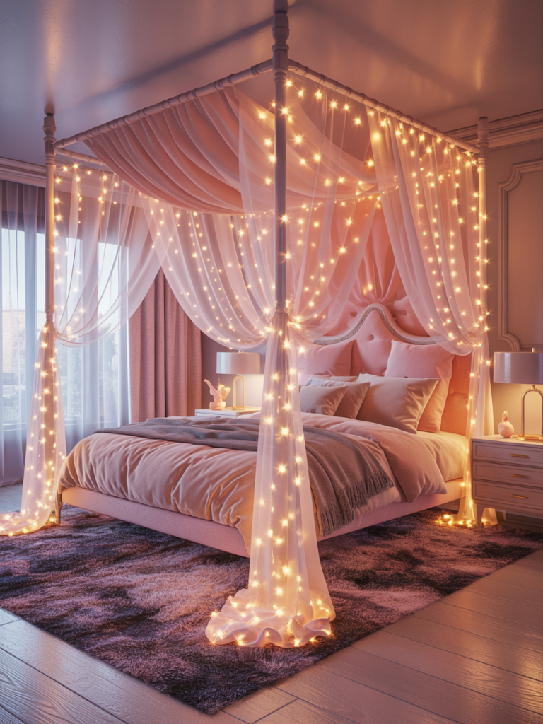 Fairy Light Canopies Over Beds