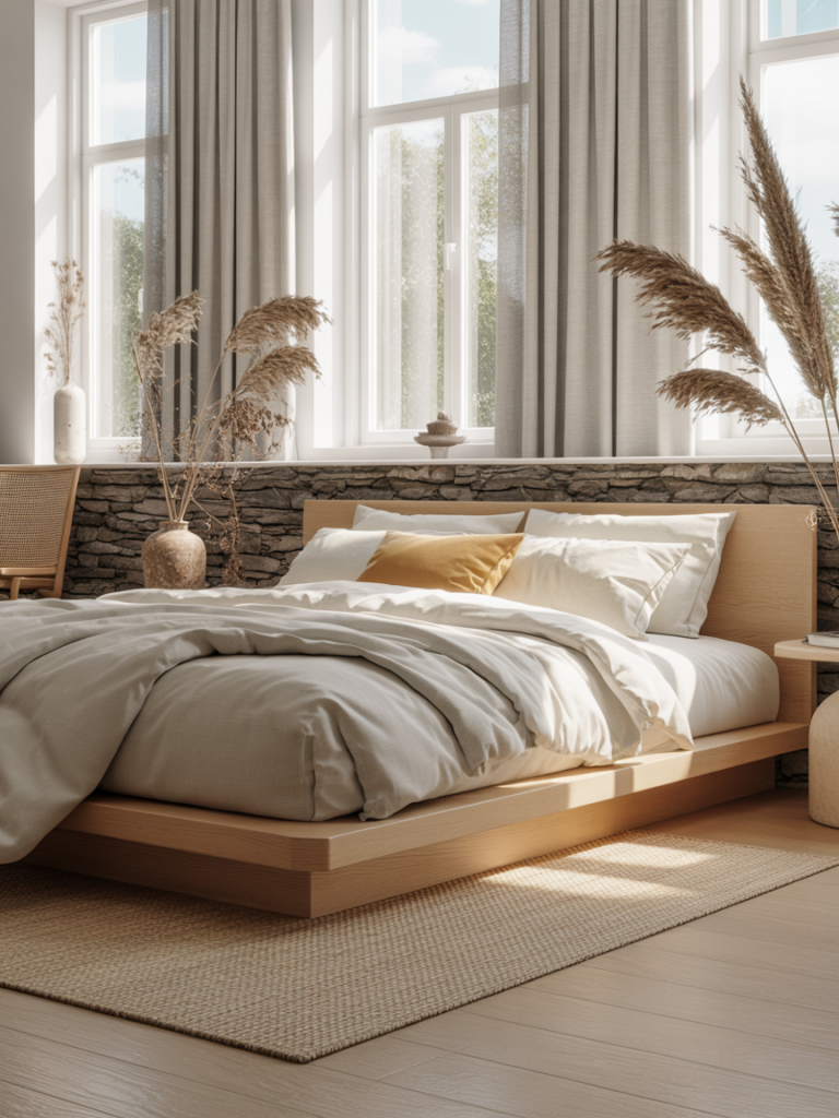 Scandinavian Warm Minimalist Bedroom with Soft Natural Light