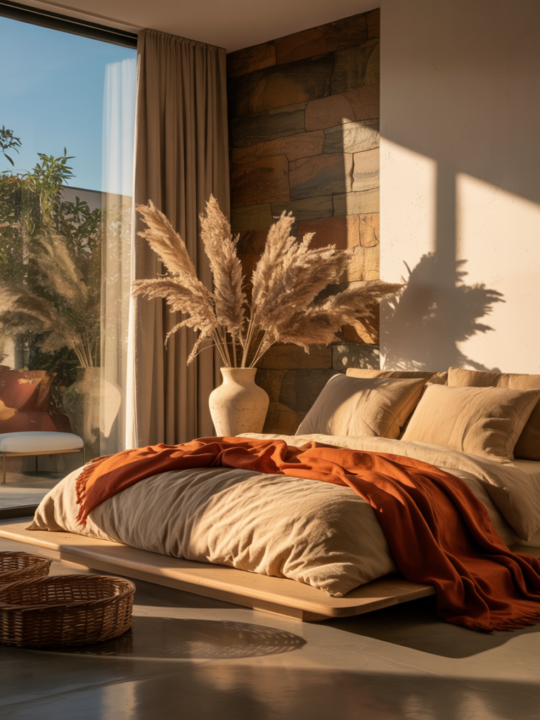Warm Minimalist Bedroom with Natural Textures