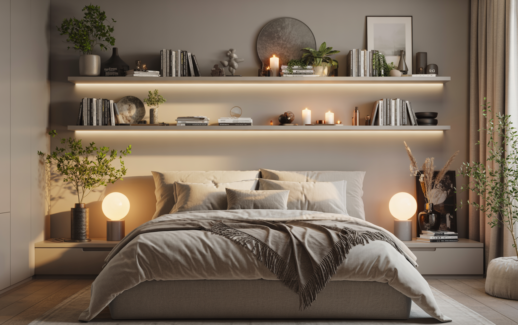 Bedroom Shelves Above the Bed