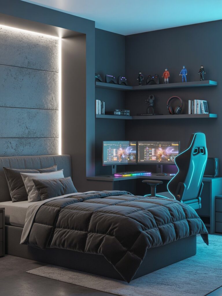 Dark Modern Gaming Bedroom Ideas for Teen Boys