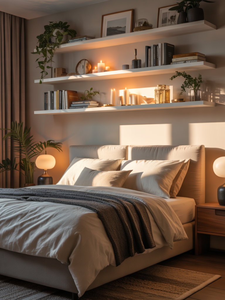 Floating Shelves Above Bed