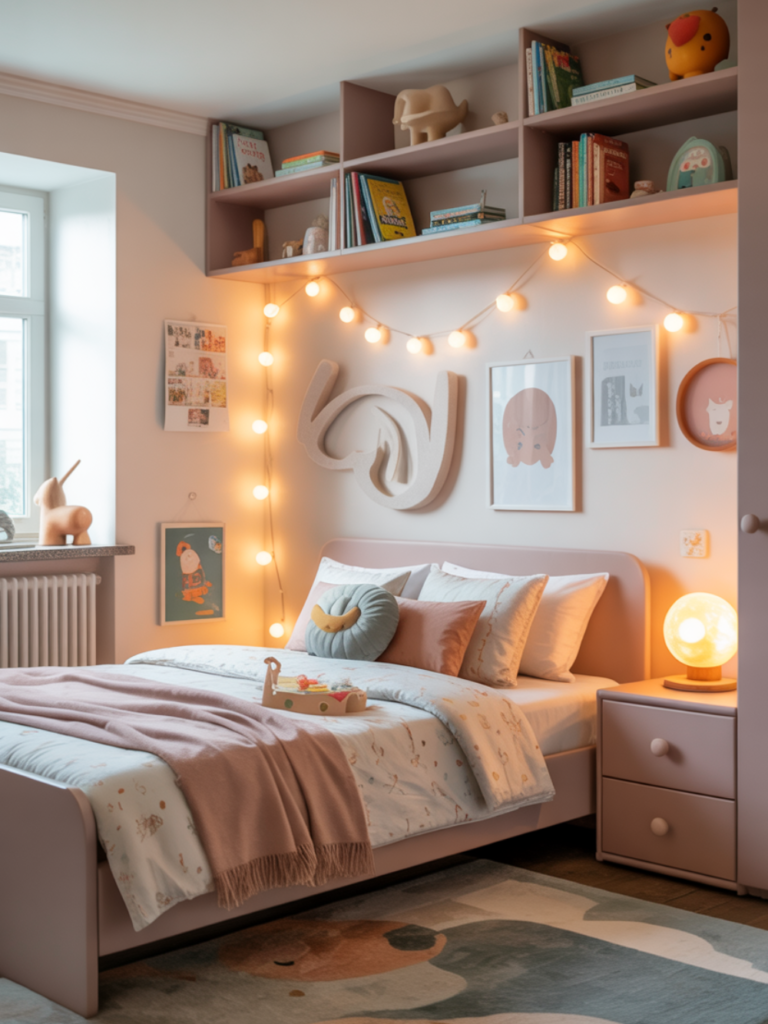 Kids Bedroom Shelf Above Bed