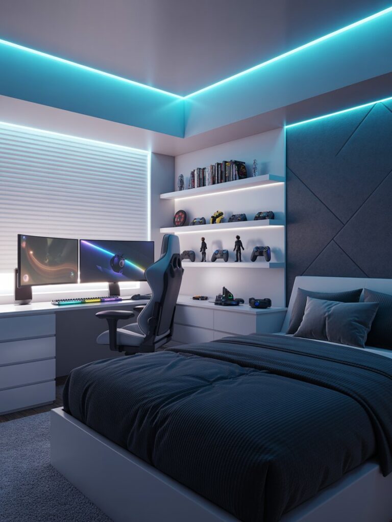 LED Ceiling Lighting Ideas for a Modern Gaming Bedroom