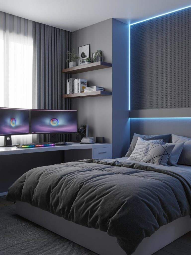 Neutral Modern Gaming Bedroom for a Timeless Look