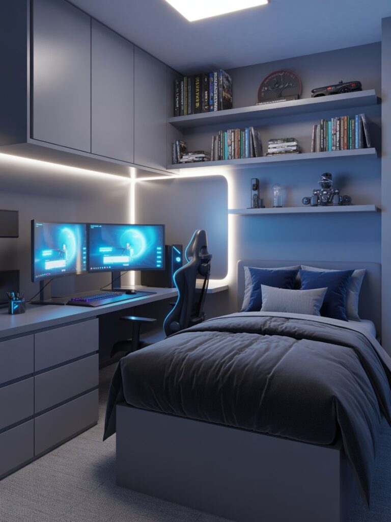 Small Teen Gaming Bedroom Layout Ideas