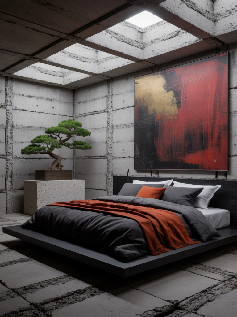 Brutalist High-Drama Bedroom