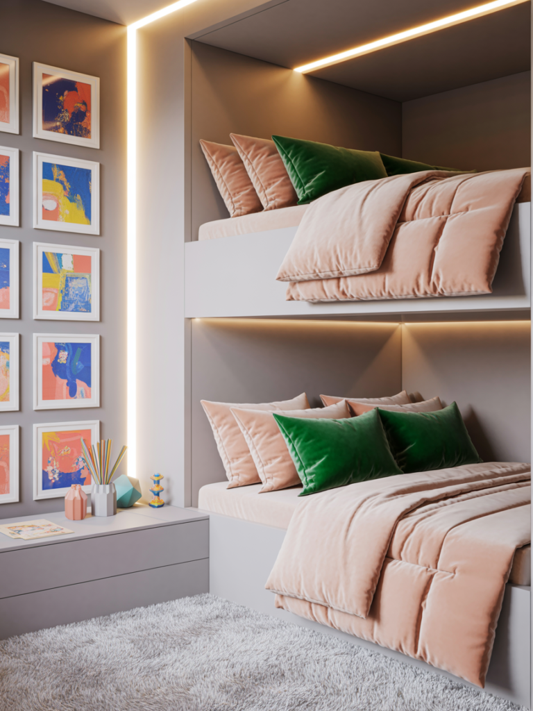 Modern Pink & Emerald Bunk Bed Room