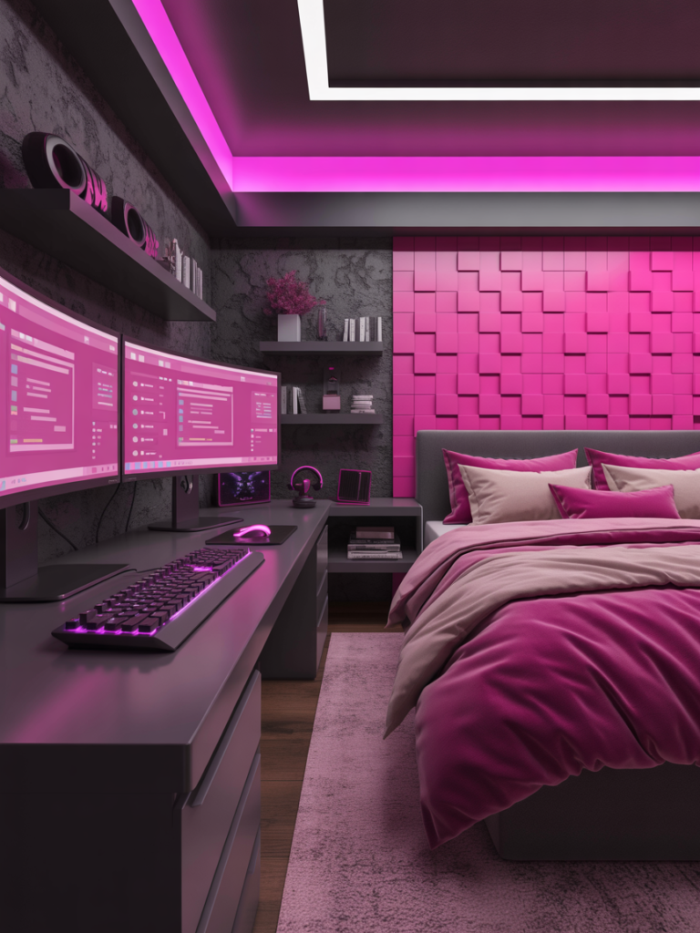 Bold Pink Gaming Bedroom Ideas for a Teen Space Full of Personality