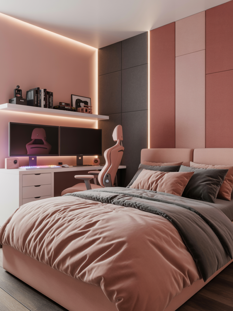 Cozy Pink Gaming Bedroom Ideas with a Soft Modern Feel