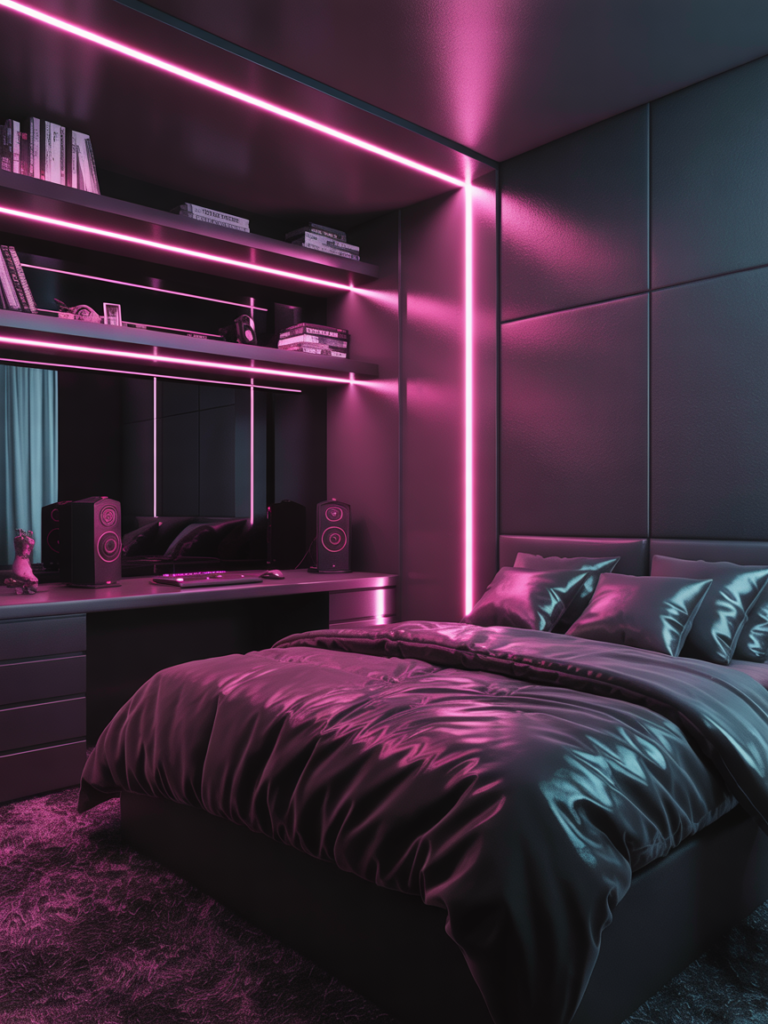 Dark Pink Gaming Bedroom Ideas with a Moody Modern Style