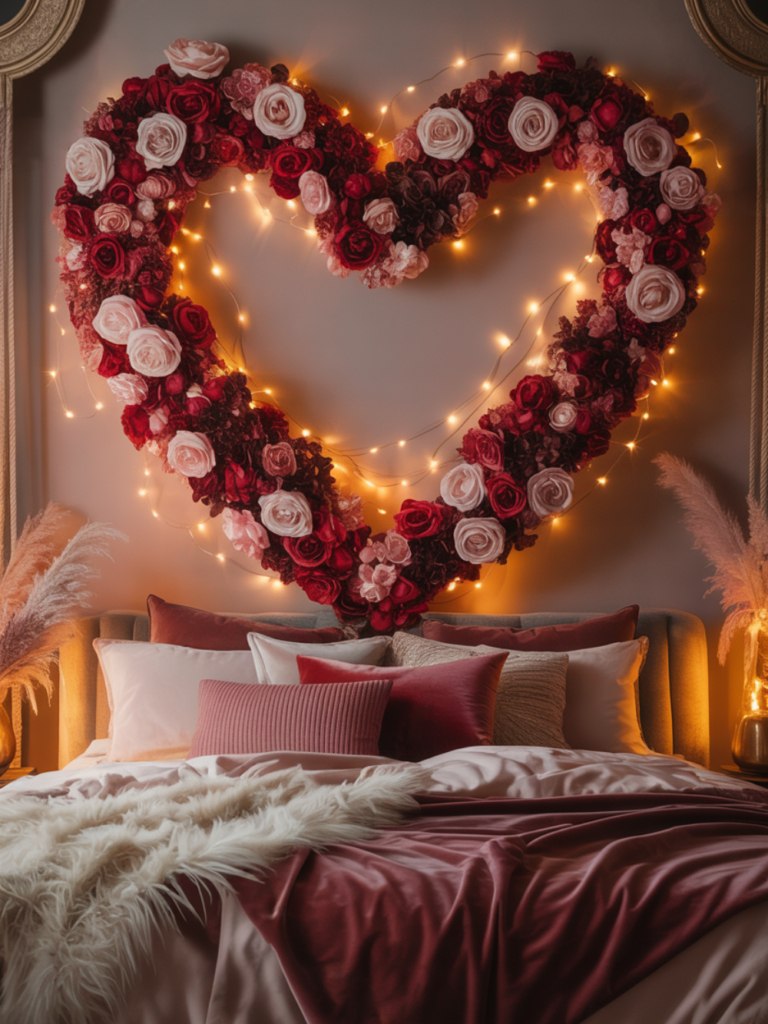 Heart-Shaped Floral Wall Decor for a Soft Romantic Atmosphere