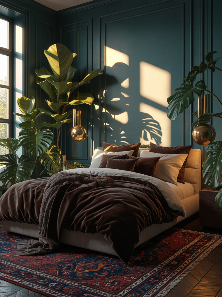 Moody Cozy Bedroom Ideas with Natural Greenery